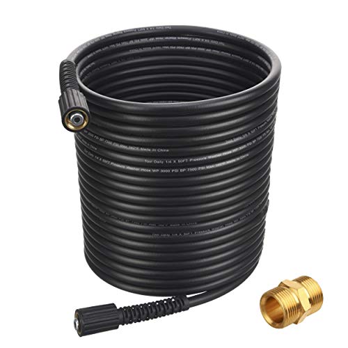 Tool Daily High Pressure Washer Hose 50 FT X 1/4 Inch, 3000 PSI, M22 14mm or M22 15mm, Replacement Power Washer Hose for Most Brands