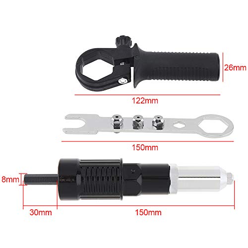 ChgImposs Black Alloy Steel Electric Riveting Gun Adapter with 2.4/3.2/4.0/4.8mm Diameter Rivet Head and Handle Wrench for Electric Drill
