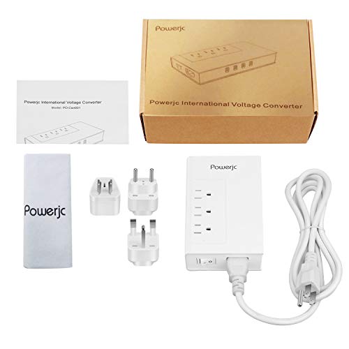 Travel Power Adapter Voltage Converter Step Down 220V to 110V AC Output 1875w with 4 Smart USB Charging Ports White[for hairdryer] Powerjc - Thumbnail 3