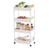 Seasonfall 4 Tier Utility Trolley Cart Mobile Shelving Unit Organizer Slim Slide Out Storage Tower Rack Shelf with Wheels for Kitchen Bathroom Laundry Narrow Places