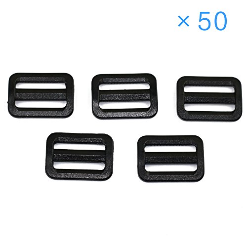 EasyWisdom 50 PCS Black Color 1" (25mm) Plastic Tri-glide Button Slides Buckles Designed for Camping Bag Belt Suitcase With Free Cable Organizer