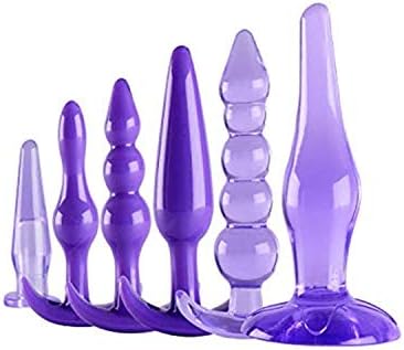 Female Massage Anales Beads Silicone Trainer Kit - 6 pcs/Set Pl'ugs - Beginner Starter Set - 100% Medical Grade Silicone (Purple)