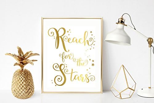 Gold Foil Art Print - Reach For The Stars With Gold Foil Wall Art Decor Inspirational Motivational Poster Modern Art Print 8 x 10 Inches
