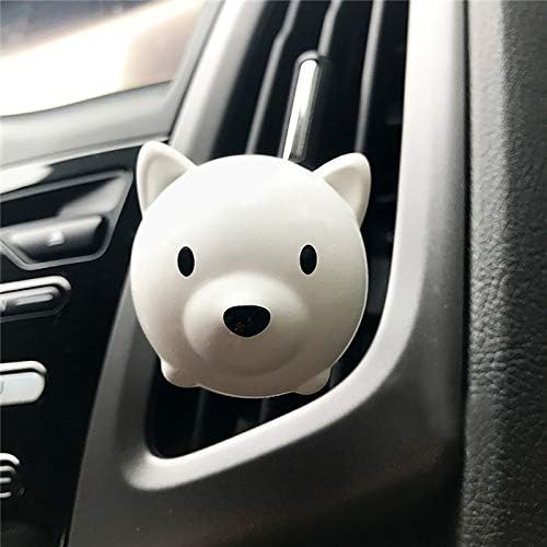 Car Perfume Clip Cute Cartoon Bear Dog Air freshener Automobiles Interior Decor Outlet Vent Fragrance Aroma Scent Smell Diffuser (Dog-White)