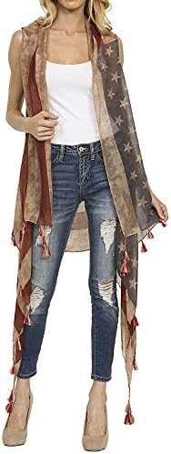 Patriotic Tassle Accent Vintage USA American Flag Vest