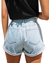 Pantalones vaqueros GRAPENT para dama de cintura alta dobladillo plegable bolsillo vaquero pantalones cortos azul claro