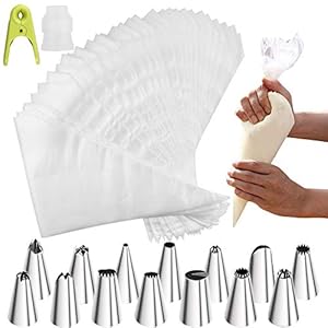 Chudian 200 stuks wegwerp spuitzakken 14 * RVS spuitmonden 1 * cakekoppeling 1 * clip gemaakt van plastic spuitzakken…