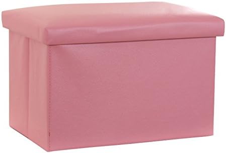 Dasior Faux Leather Folding Beach Storage Ottoman Cube Foot Stool Rest Seat for Toy and Shoe Chest Pink