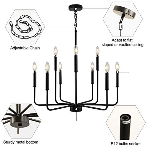 Black Chandelier, Modern Farmhouse Chandeliers for Dining Room 9Lights