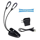 Clip On Music Stand Light Reading Book Light, 8 LEDs with Two Levels Brightness, Li-On rechargeable with AC Adapter& USB Power, Portable Lights for Musicians, Artists and Readers, etc.