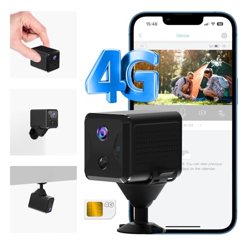 UCOCARE SIM Camera, 2K Mini Camera without WiFi with 4G SIM Indoor/Outdoor, 5200mAh Battery, AI Motion Detection, 160° Vision, Night Vision | Batteria 5200mAh, AI Rilevamento Movimento, Visione 160°, Visione Notturna, Interno/Esterno per Auto, Campeggio e Viaggi