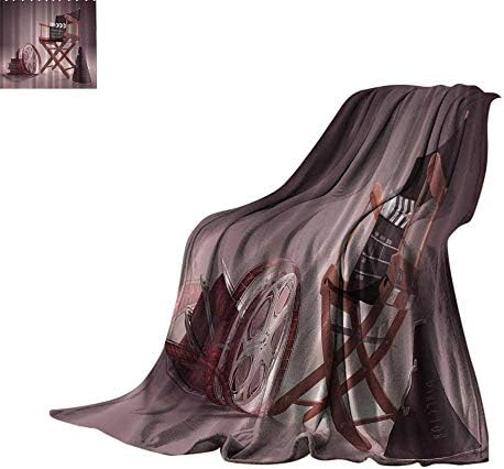 Custom homelife Throw Blanket Directors Chair Seat Movie Lover Film Set Studios Strip Ribbon Storyboard Render Art Digital Print Aubergine Purple Brown Warm Blanket Bed or Couch 60"x35"