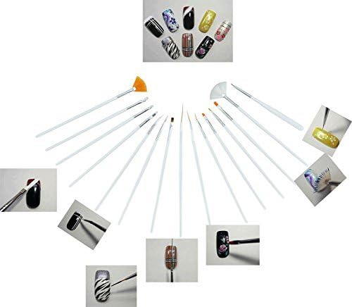 20 Pcs Nail Art Design Painting Detailing Polish Brush Set Detail Paint Brushes Liner Drawing Pen Dotting Tools with Black Roll-up Bag (Color1)