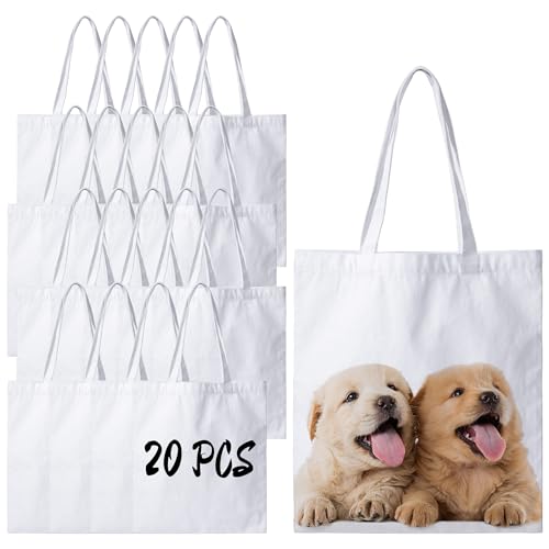 Joyclub 20 Pack Canvas Tote Bags Bulk Sublimation Blanks Tote Bags Polyester Medium Reusable Grocery Cloth Bags for Heat Transfer Tie Dye Advertising Painting Crafting Library DIY Gift