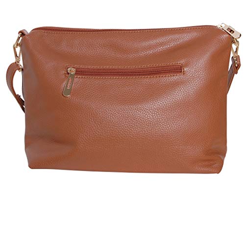 Humble Chic Crossbody Bag - Vegan Leather Satchel Messenger Handbag Shoulder Purse, Saddle Brown, Camel, Tan, Cognac, Walnut - Thumbnail 3