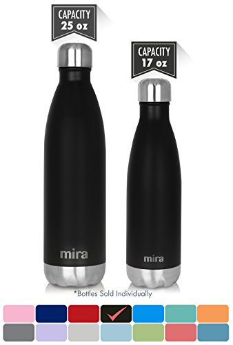 MIRA 17 Oz Stainless Steel Vacuum Insulated Water Bottle | Leak-proof Double Walled Powder Coated Cola Shape Bottle | Keeps Drinks Cold for 24 hours & Hot for 12 hours | 500 ml Matte Black