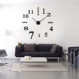 DIY 3D Wall Clock Frameless Modern Acrylic Mirror Metal Large Wall Stickers Clocks Wall Watches Room Home Decorations by SMYTShop (Black)