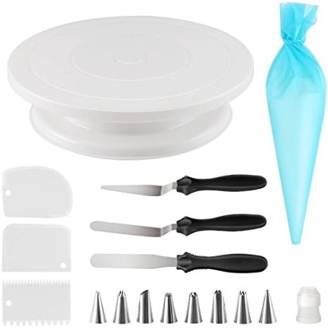 Cake Decorating Supplies, Yotenic All-In-One Cake Decorating Turntable with 3 Icing Spatula, 8 Cake Decorating Tips, 3 Icing Smoother, 1 Reusable Pastry Bags with Coupler Tool Baking Set