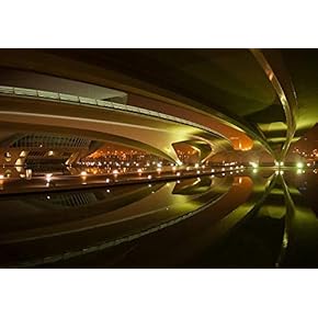 Image of Beautifully Lit Bridges at Night, Valencia, Spain - Removable Wall Mural | Self-Adhesive Large Wallpaper - 66x96 inches