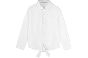 Noomelfish Girls Long Sleeve Button Down Shirt Tie Front Blouse Tops (5-14 Years)