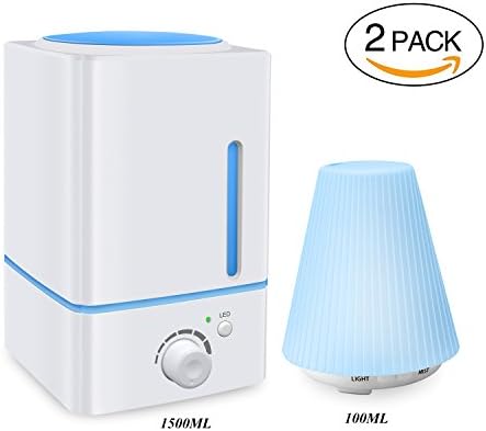Ultrasonic Humidifier Aromatherapy Essential Oil Diffuser for Home Office Baby,7 Colors LED Night Light by Amalofr,Pack of 2