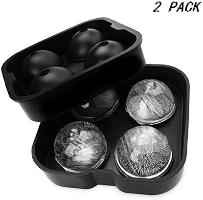 LuimiHot Ice Ball Trays 2 Pack, Flexible Silicone Ice Tray - Make 8 Spheres, 2.2-Inch Round Ice Ball Spheres (Black)
