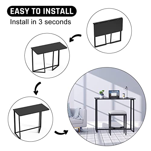 MIIRR Folding Computer Desk, Small Foldable Computer Table for Home Office, Space-Saving Collapsible Desk, No Assembling Study Reading Table for Small Spaces