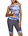 GLUDEAR Womens Color Block Boyleg Plus Size Surf Swim Suit Rash Guard,Blue,XXL