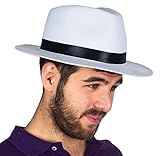 Black Fedora Gangster Hat Costume Accessory - Funny Party Hats (2 Pack - Black & White)