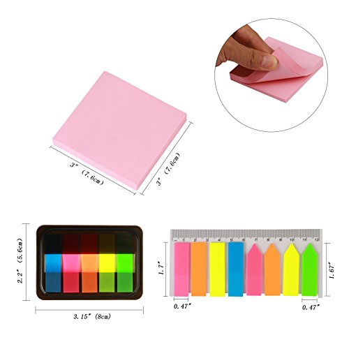 LANMOK 2640 pcs Sticky Notes Neon Pop-up Index Tabs Translucent Page Marker with Rectangular Ruler for Office Home Notebook Document
