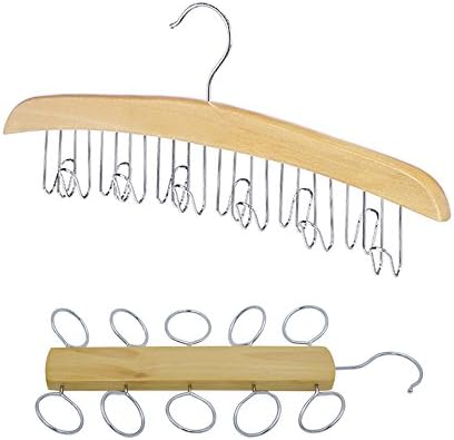 Belt Hanger Natural Wood 2 Pack Multipurpose Hanger for Belt, Tie, Bra, Scarf, Bags