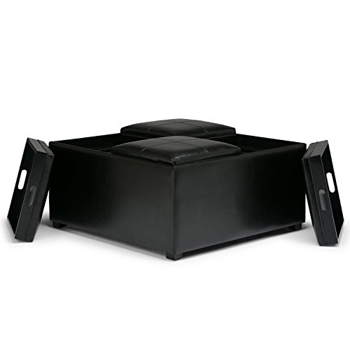 Simpli Home AY-F-07-RRD Avalon 35 inch Wide Contemporary Square Coffee Table Storage Ottoman in Radicchio Red Faux Leather
