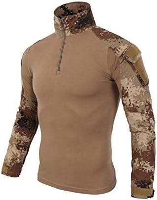 LUCKGXY Men's Combat Style T-Shirt, Military Camouflage Slim Fit Long Sleeve Top Sports Polo Blouse for Training Athletic Running Jogging Gym Fitness Exercises,K,M