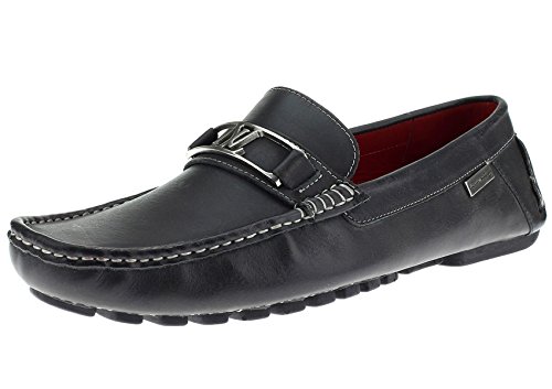 Natazzi Mens Air Grant Bit Leather Shoes Slip-On Driving Moccasin Loafer (44 M EU / 11 D(M) US, Oily Black)