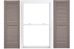 Duralok Vinyl Exterior Shutters | One Pair | Louvered 50/50 Split Straight Top Exterior Window Shutters | 18" x 60" | Clay | Simple Installation + Hardware Included | Made in The US