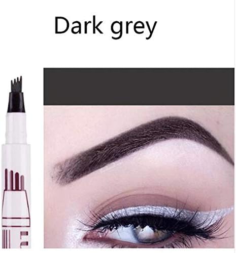 Eyebrow Pencil Waterproof Fork Tip Eyebrow Tattoo Pen 4 Head Fine Sketch Liquid Eyebrow Enhancer Dye Tint Pen DARKGREY