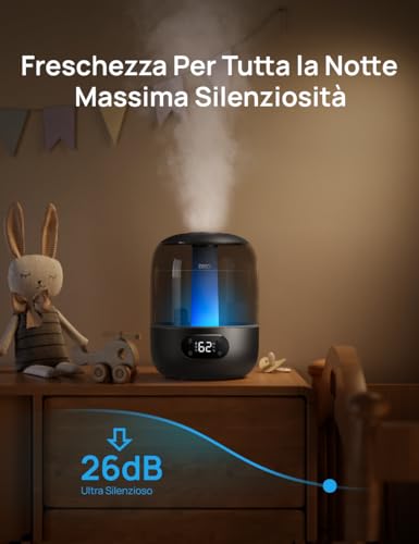 Dreo 3L Quiet Children's Environment Humidifier 26dB with Humidity Sensor, Ultrasonic Cool Mist, 360° Nozzle, 30h Autonomy, Essential Oil Diffuser, Ambient Light, for Home and Plants, Black