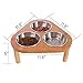 Miss Meow Raised Cat Bowls with Stand Feeder, Elevated Bamboo Stand with 3 Stainless Still Bowls and Removable Feet. (Stainless Still Bowls)