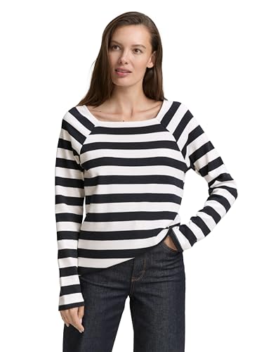 TOM TAILOR Maglietta a Maniche Lunghe da Donna, 1048303, 38844-Lunar Eclipse Offwhite Stripe, XS, 38844 - Eclissi lunare a Strisce Bianche, XS