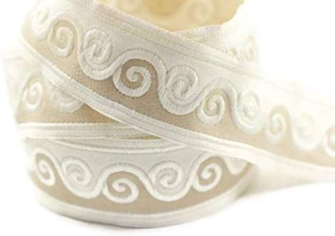 Ribbonlands 35 mm Light Brown Scroll Jacquard Trim (1.37 inches), Native American Jacquard, Ribbon, Woven Trim - Woven Jacquard - Jacquard Ribbons - 11 Yard/10 m (10 Meters/ 11 Yards)