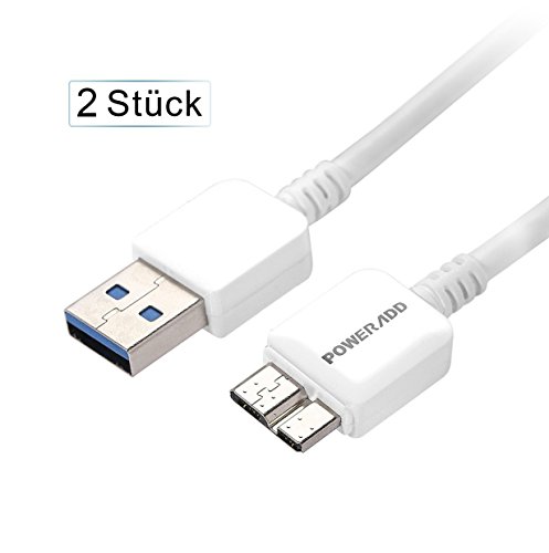 Poweraddâ€ž USB 3.0 Superspeed Charge Cable for Samsung Galaxy Note 3, S5 White 4.0 Feet(2 Pack)