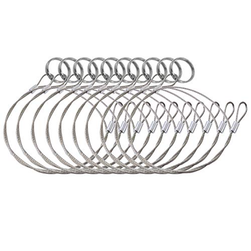 Amadget 10 PCS 316 Stainless Steel Aircraft Lanyard Cable Tether Safety Wire for Loss Prevention 2 Loops w/Quick Release Ring 12" (30.5cm)