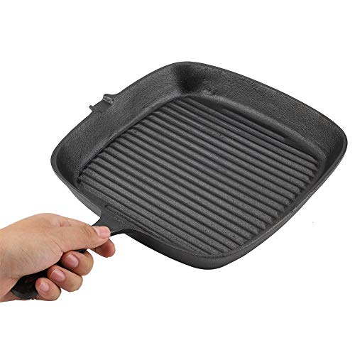 Griddle Pan, Square Ridged Frying Pan Cooking Pan Cast Iron Non-Stick Griddle Pan Stir Anti Slip Grill Pan Anti Scratch Pot for Kitchen Cooking 24.2×23×3cm