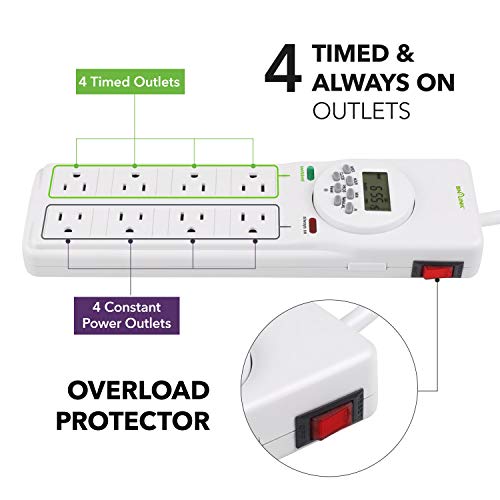 BN-LINK 8 Outlet Surge Protector with 7-Day Digital Timer (4 Outlets Timed, 4 Outlets Always On) - W - //coolthings.us