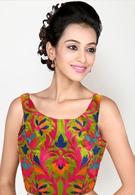 density collection women's unstitched blouse (green_large)