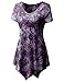 TWINTH Printed Tunic Plus Size Tie Dye Short Sleeve Handkerchief Hem Loose Fit Top Plum 2XL