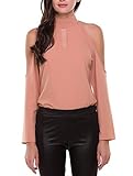Zeagoo Women Sexy Cold Shoulder Long Sleeve Chiffon Choker Blouse Top