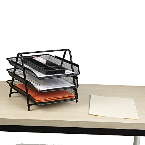 Mind Reader Desk Organizer with 3 Sliding Trays for Letters, Documents, Mail, Files, Paper, Black