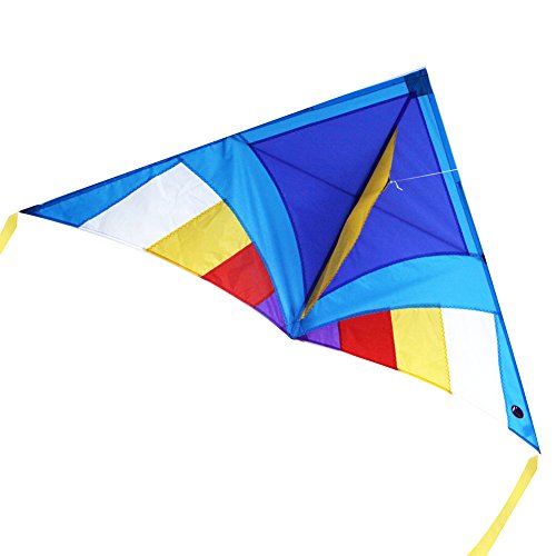 EMMAKITES Super Easy to Fly Kite – Miss Sora Rainbow Delta Kite 60-inch Cute Joyful – RTF Kit with Double Kite Tails & 320ft Kite String – Nice Craft Great for Beginners Kids Adults