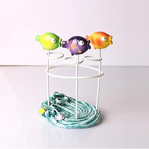 Leop Mediterranean Style Cute Decorative Fish One Piece Bathroom Accessory Set Toothbrush Holder Caddy Resin